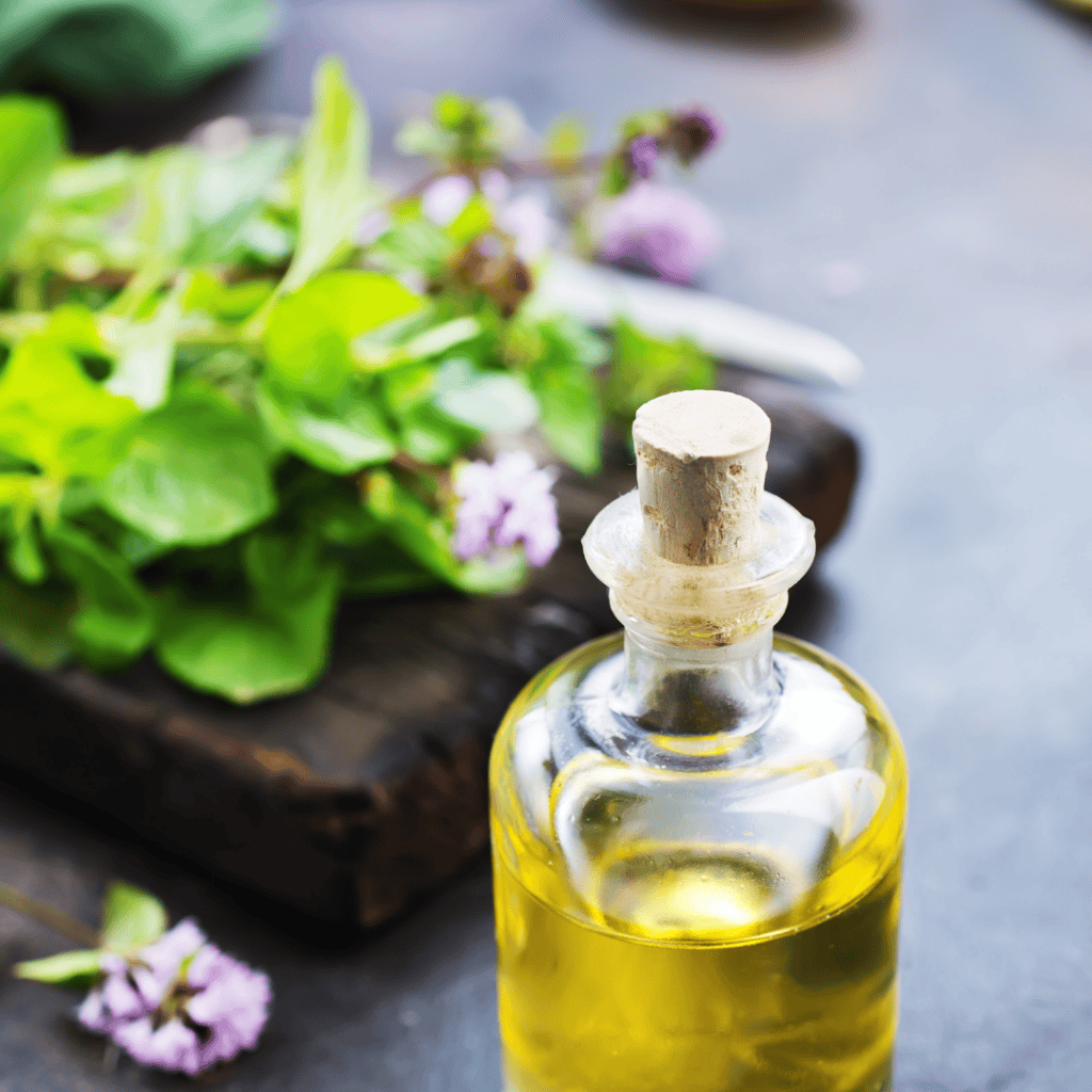 Herbal oil in a bottle that is often used recommended for relaxation in my stress management coaching packages