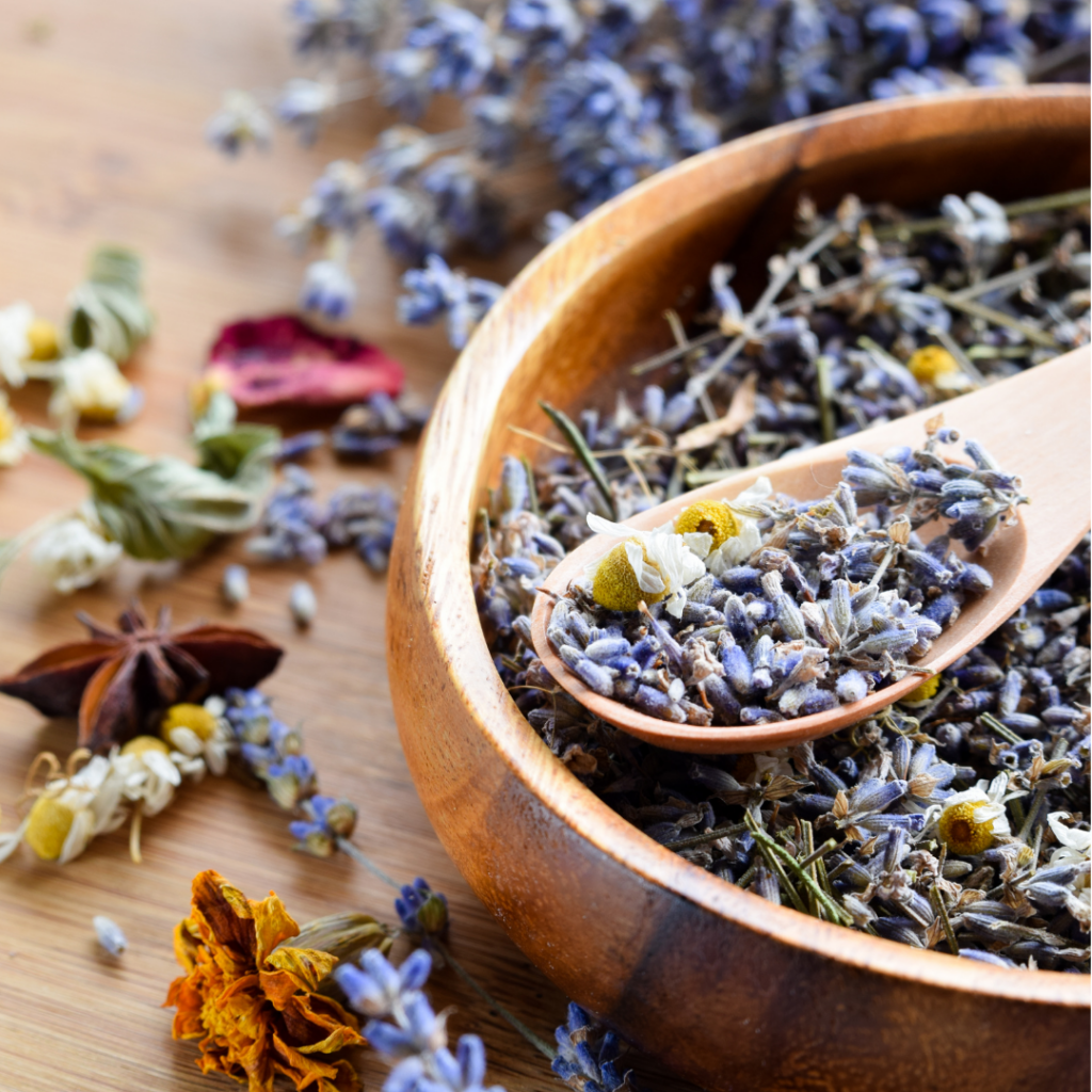 Stress less with herbal medicine image of lavender and various herbs