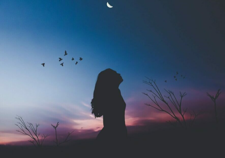 Journey to wellness website with woman staring up at the moon representing our magical life