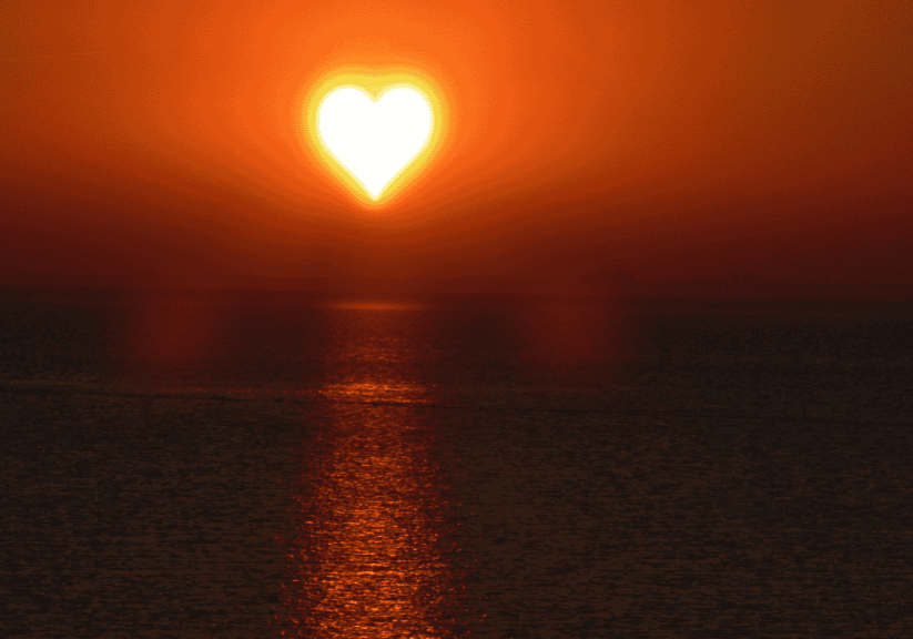 Calming image of a heart over water